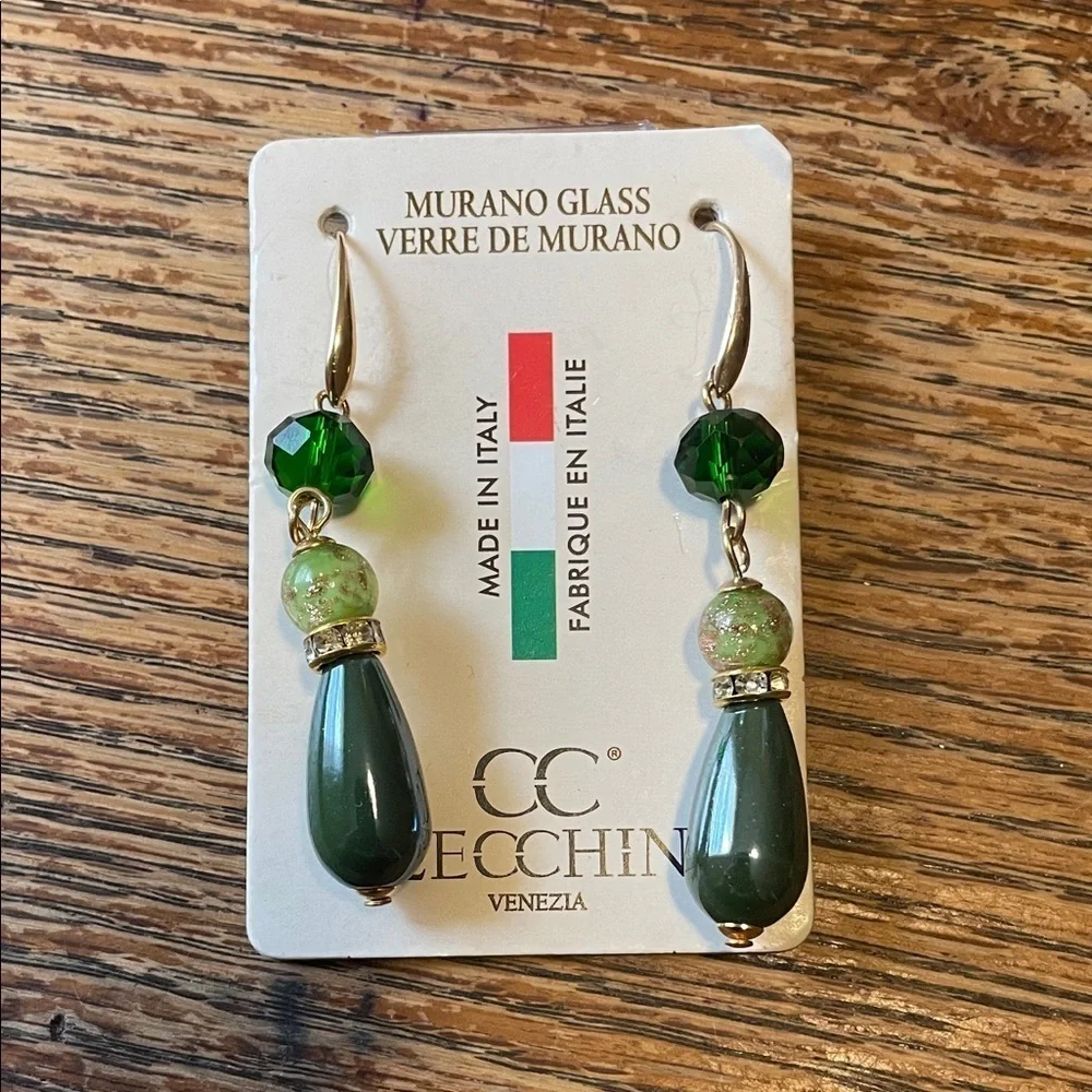 Green Murano Glass Drop Earrings